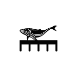 A black-painted steel key rack featuring a detailed silhouette of a humpback whale on top, with five hooks below for hanging keys.